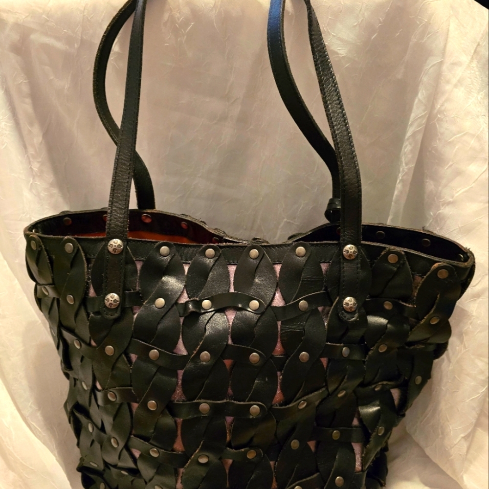 PATRICIA NASH Mizzana Twisted Braid Black Tote Bag